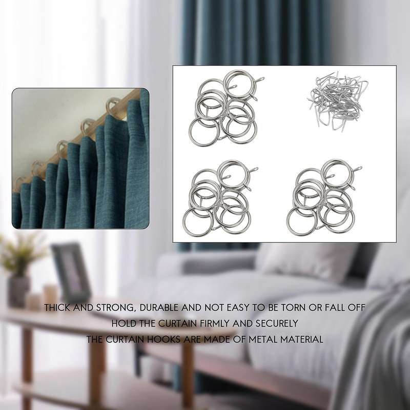 30 Pcs Metal Drapery Curtain Rings 30 Pcs Curtain Hooks for Window