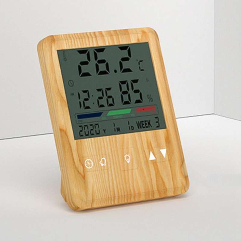 Wood Grain Digital Thermometer Room Indoor Wireless Hygrometer