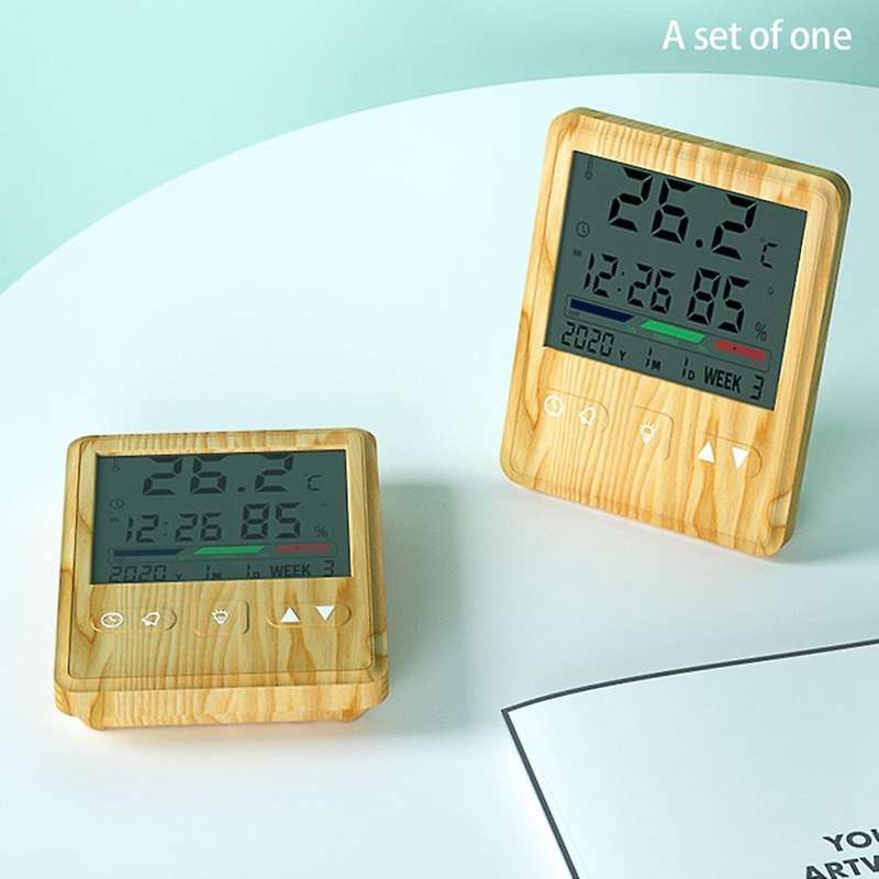 Wood Grain Digital Thermometer Room Indoor Wireless Hygrometer