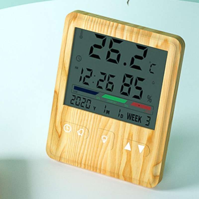 Wood Grain Digital Thermometer Room Indoor Wireless Hygrometer