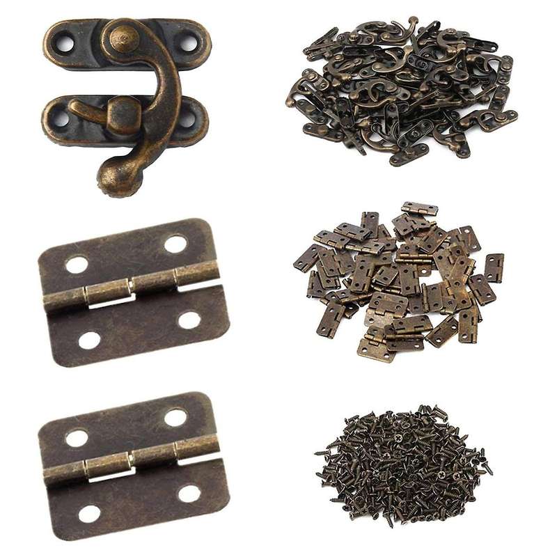 Small Box Hinges Bronze Right Latch Hook Hasp with Hinges and Screws