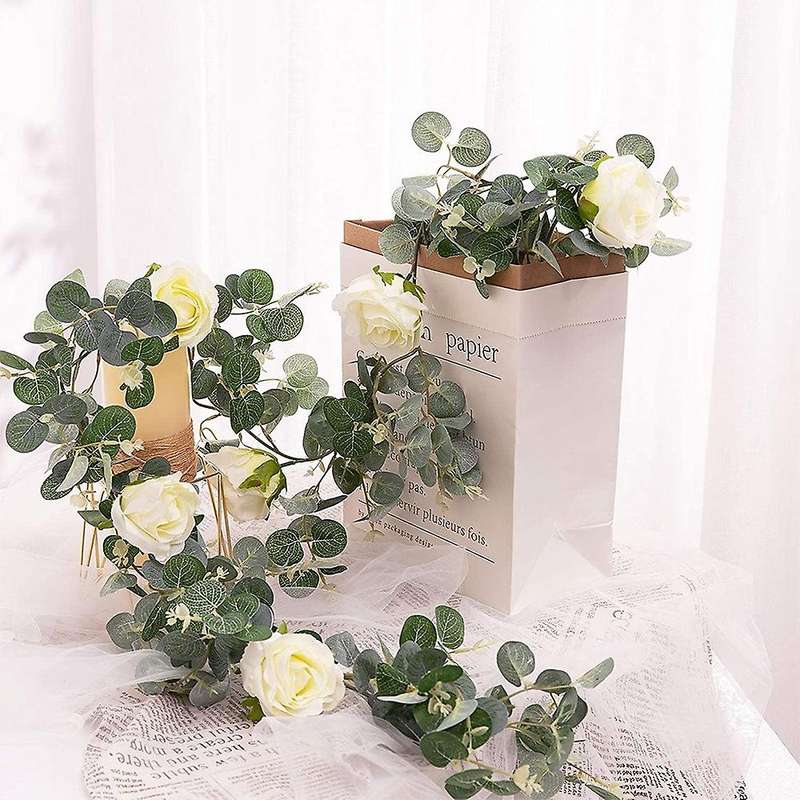 Artificial Eucalyptus Garland with Roses for Indoor&outdoor Decor