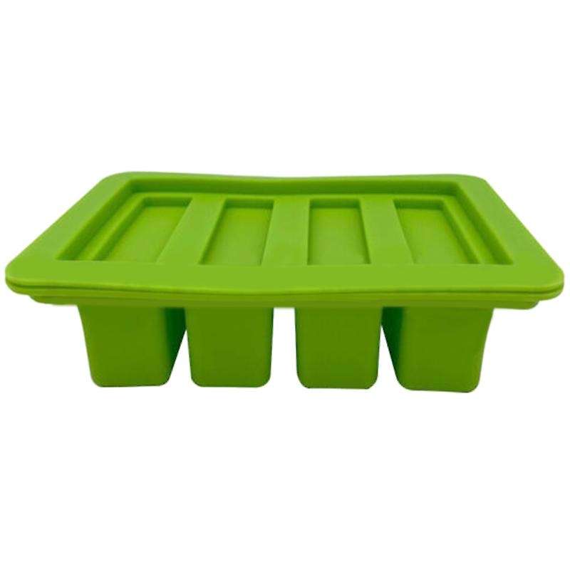 Heavy Duty Silicone Butter Mold with Lid 4 Cavities Rectangle -green