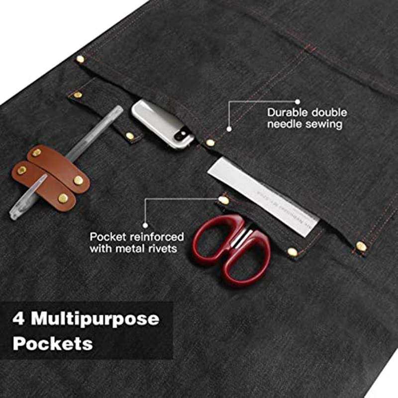 Chef Apron,women Men Denim Apron Adjustable Leather Straps