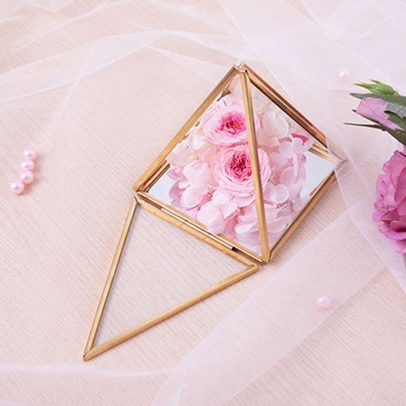 Glass Jewelry Box Golden Geometric Box for Wedding Birthday Gift S
