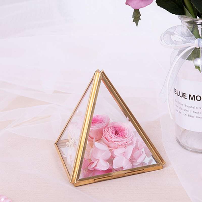 Glass Jewelry Box Golden Geometric Box for Wedding Birthday Gift S
