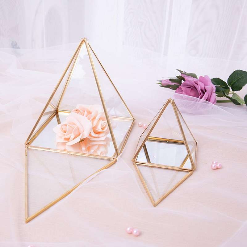 Glass Jewelry Box Golden Geometric Box for Wedding Birthday Gift S