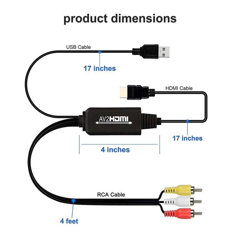 Rca to Hdmi Converter, Audio Converter with Usb Charge Cable,adapter