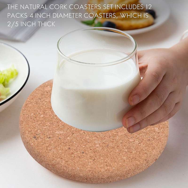 Natural Cork Round Edge Coasters,diameter and 2/5 Inch Thick Plain