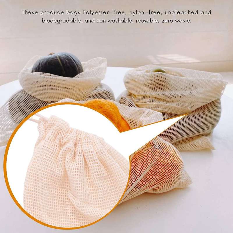 Reusable Produce Cotton Grocery Bags for Zero Waste Shopping