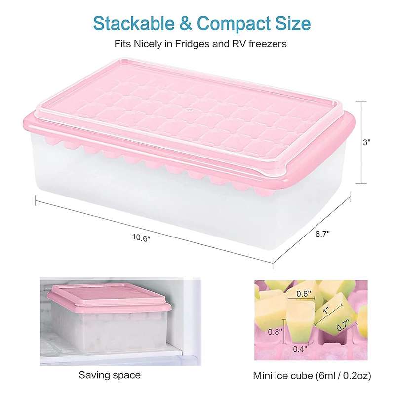 Ice Cube Tray with Lid and Storage Bin, 55 Ice Tray, Scoop Pink