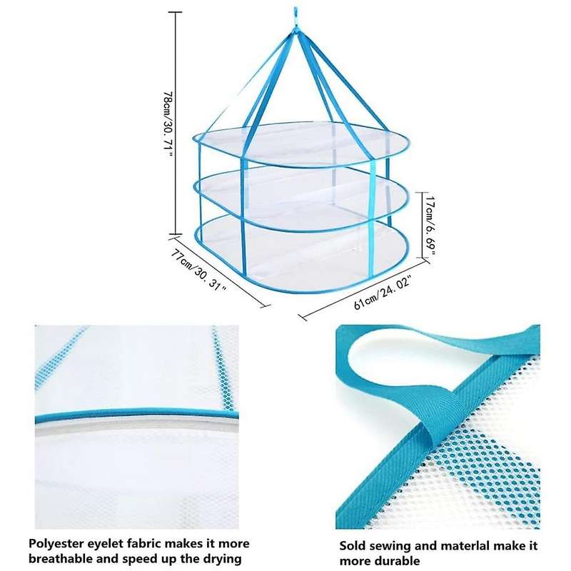 3-tier Mesh Clothes Hanging Dryer, Foldable Sweater Drying Rack