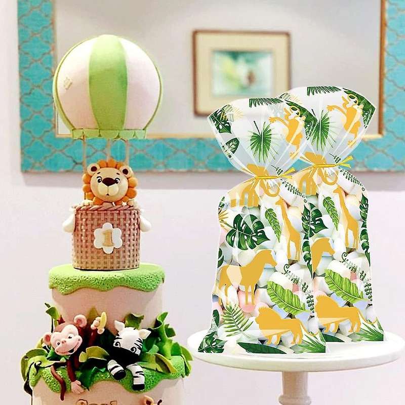 240pcs Green Gold Jungle Animal Plastic Candy Bags for Baby Shower