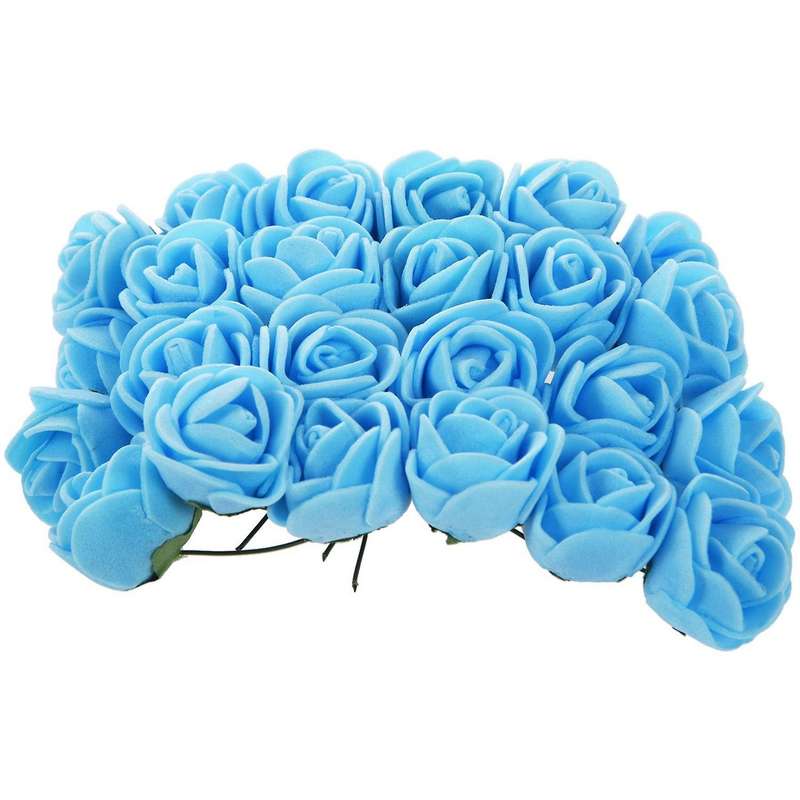 144x 2cm Pe Rose Foam Mini Flower Bouquet Solid Color Blue