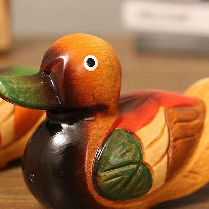 2pcs Mandarin Duck Decoration Wooden Mandarin Duck Model Handmade