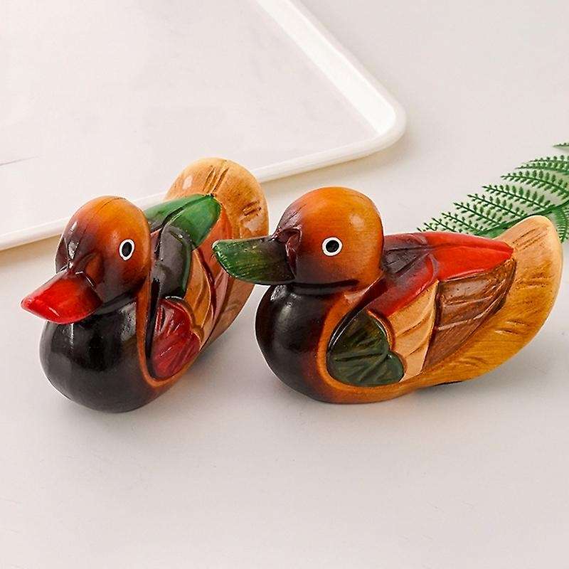 2pcs Mandarin Duck Decoration Wooden Mandarin Duck Model Handmade