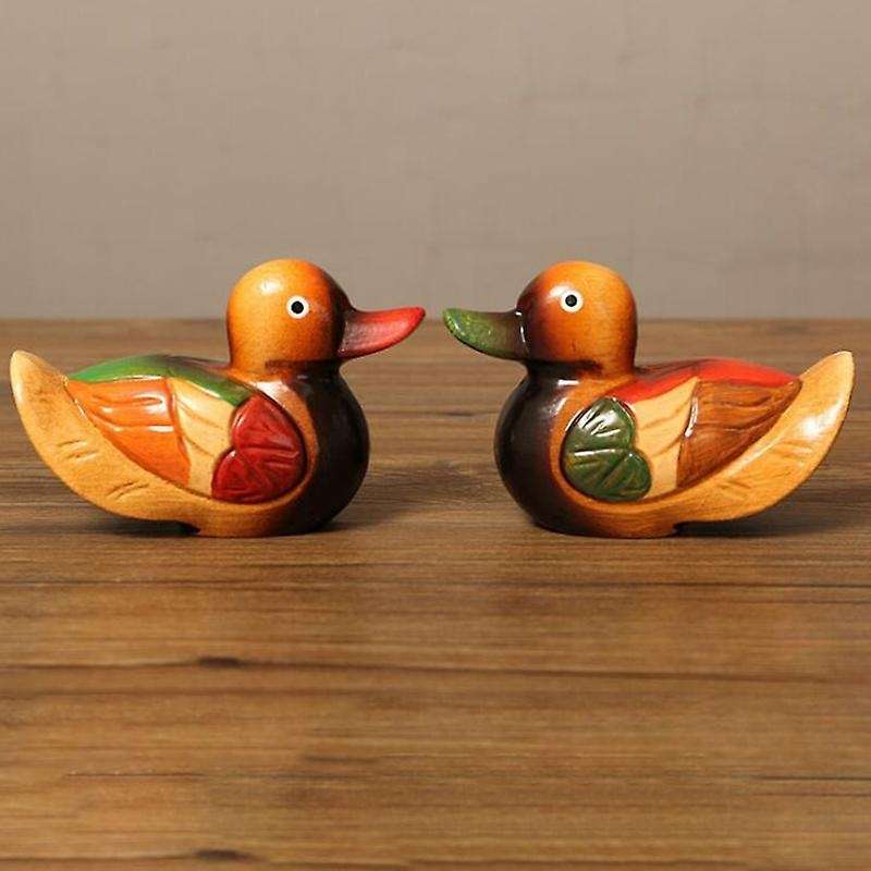 2pcs Mandarin Duck Decoration Wooden Mandarin Duck Model Handmade
