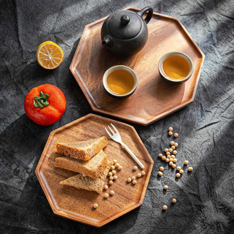 Wood Serving Plate Octagonal Plate Multipurpose Dinnerware Tray-b