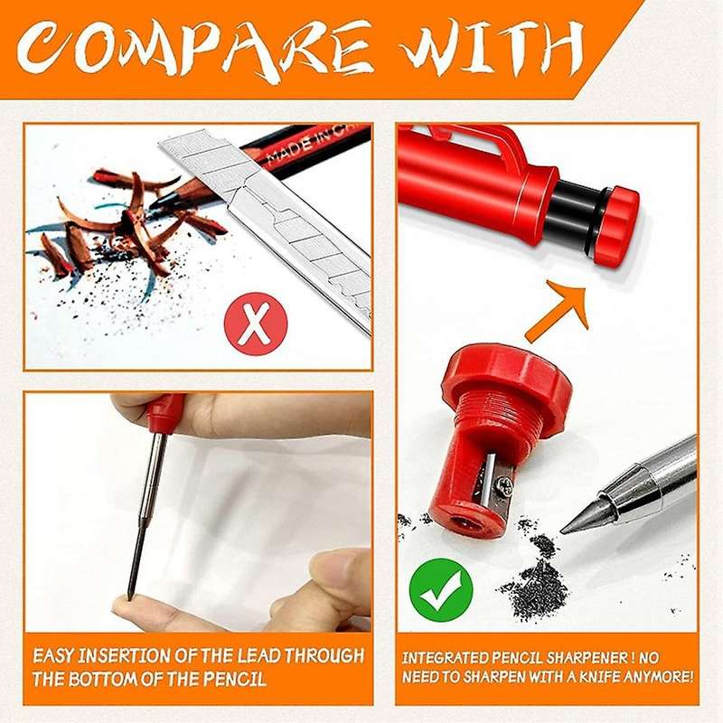 Solid Carpenter Pencil Set Woodworking Mechanical Pencil 3 Colors