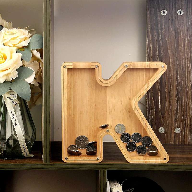 Wooden Personalized Piggy Bank Toy Alphabet for Kids (alphabet-k)