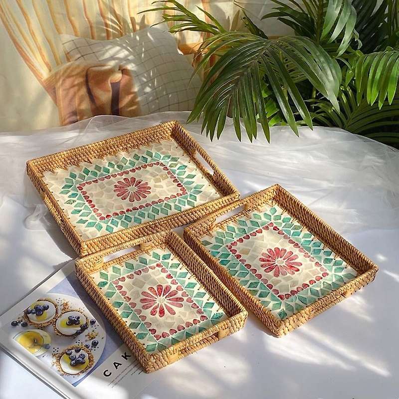 Rattan Shell Tray Living Room Home Creative Woven Snack Storage,d