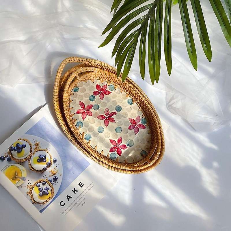 Rattan Shell Tray Living Room Home Creative Woven Snack Storage,d