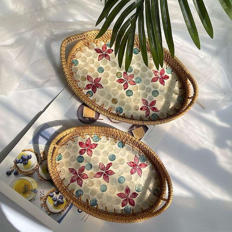 Rattan Shell Tray Living Room Home Creative Woven Snack Storage,d