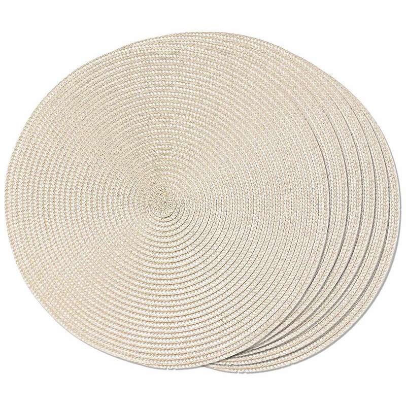 Round Braided Placemats Set Of 6 Table Mats 15 Inch(beige)