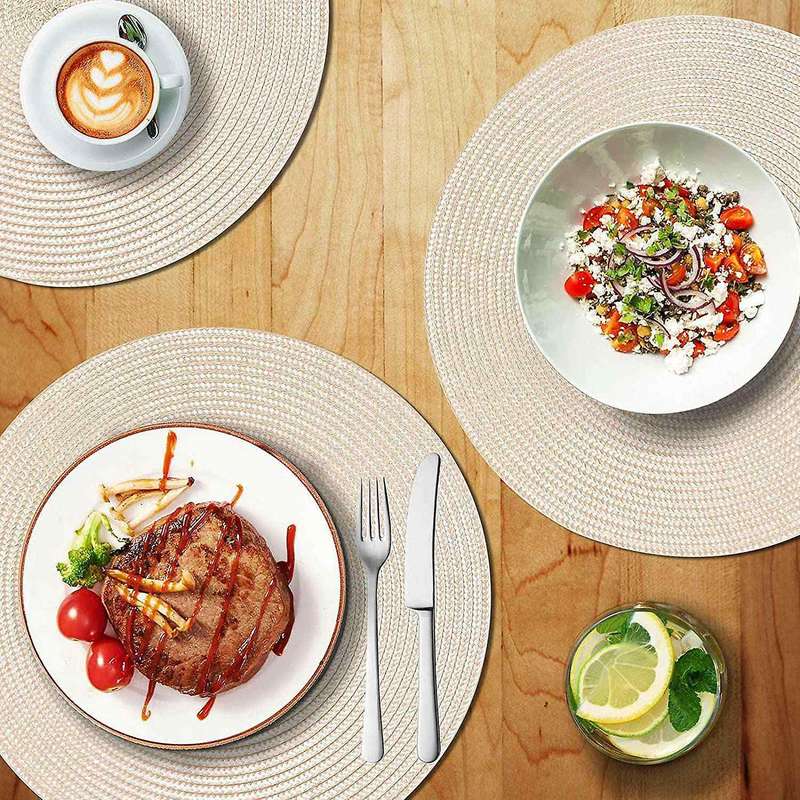 Round Braided Placemats Set Of 6 Table Mats 15 Inch(beige)