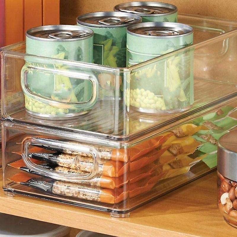 Plastic Pantry, Refrigerator Food Storage Organizer Bin with Handles