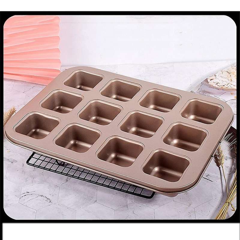 12 Cups Square Muffin Cupcake Mold for Non-stick Pastry Tool(black)