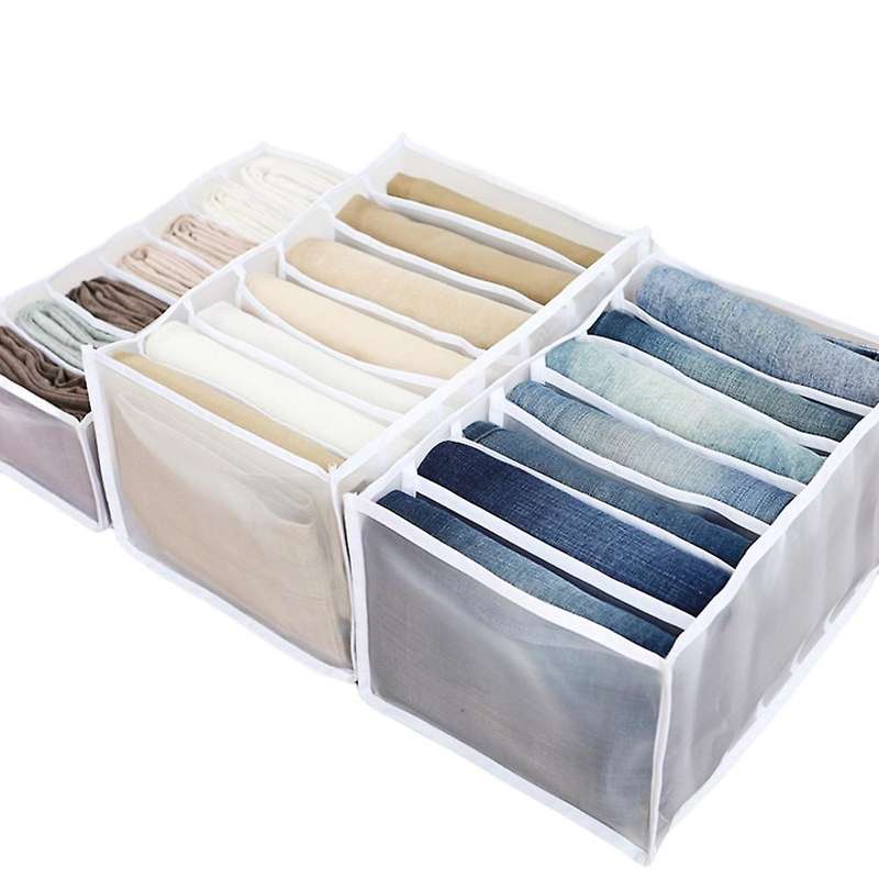 3 Pcs Jeans Compartment Storage Closet,stacking Pants Drawer(white)