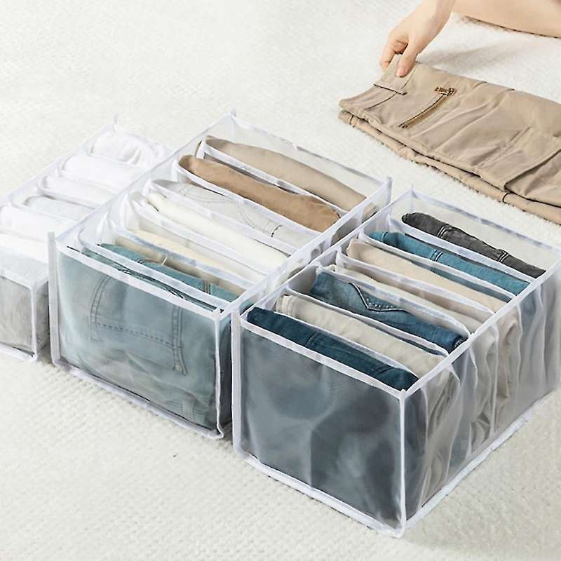 3 Pcs Jeans Compartment Storage Closet,stacking Pants Drawer(white)