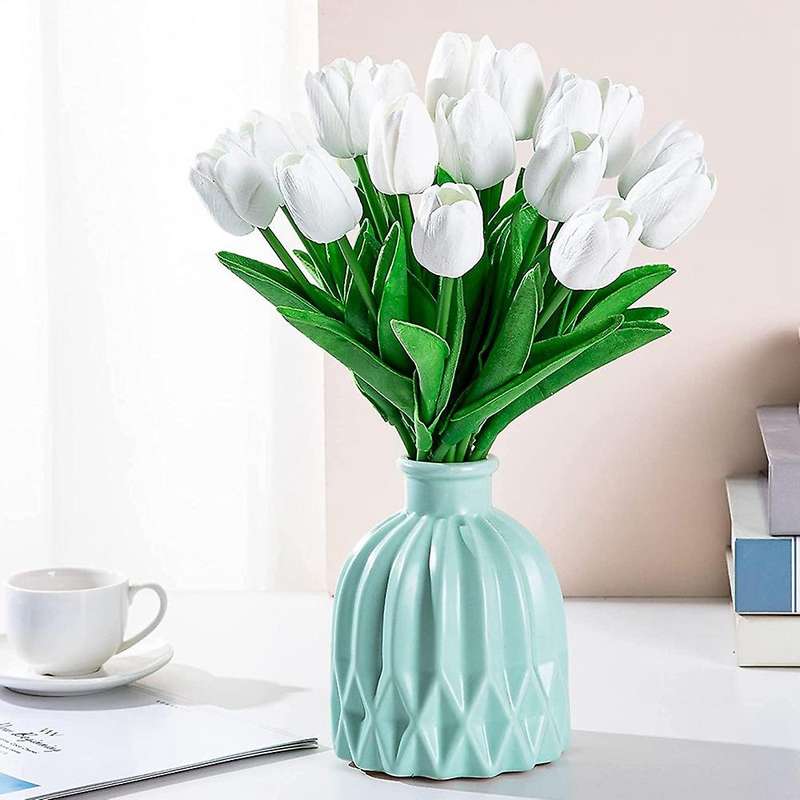 20 Pcs Tulips Artificial Flowers for Home Wedding Decoration(white)