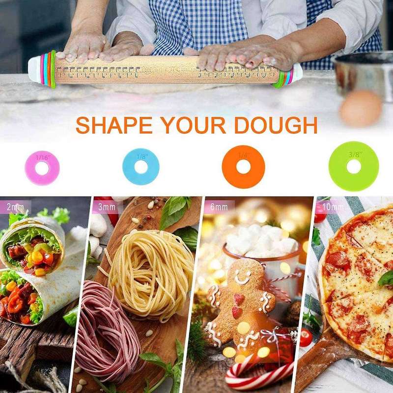 Adjustable Rolling Pin with Removable Rings, Dough Roller Solid , S