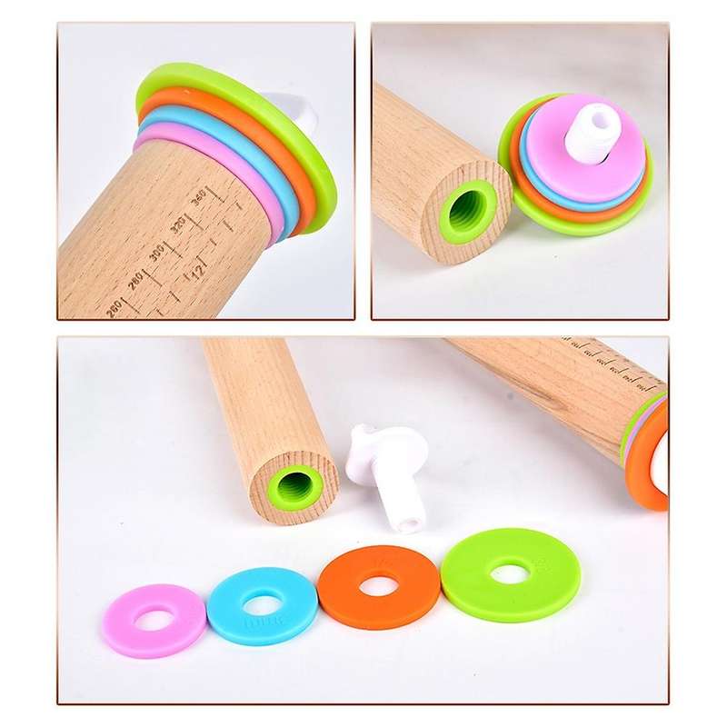 Adjustable Rolling Pin with Removable Rings, Dough Roller Solid , S