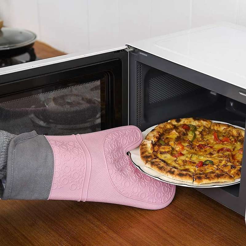 2 Pcs Pink Silicone Oven Gloves Heat-resistant Cooking Baking Gloves