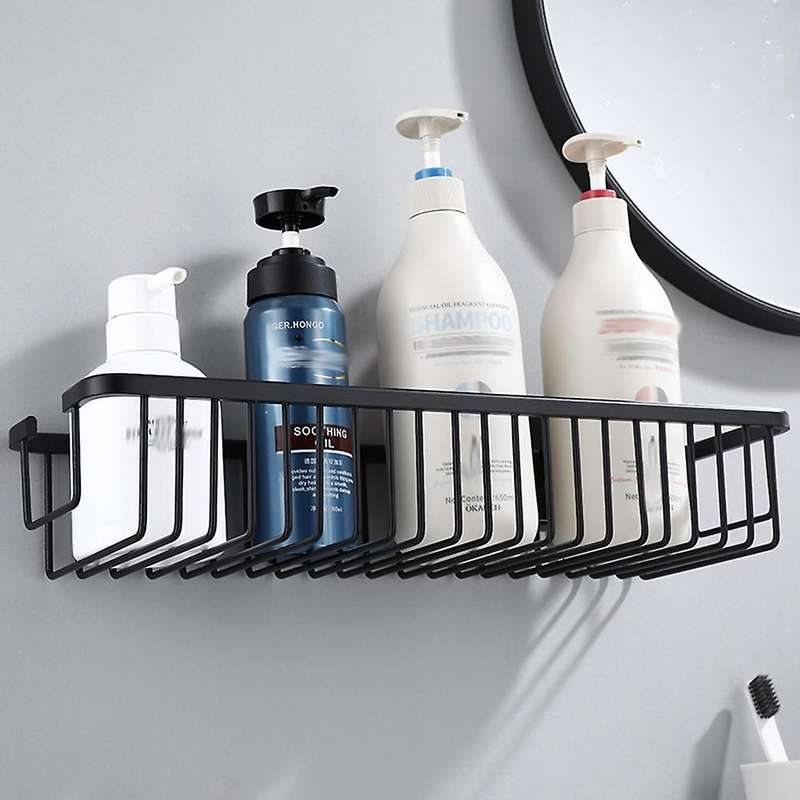 Punch-free Storage Rack Shower Basket Bathroom with Fixed Piece -b