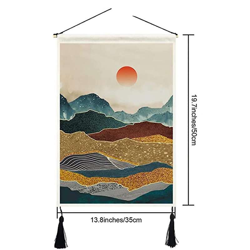 2 Pcs Mountain Tapestry with Tassels Misty Forest Tapestry Wall Art