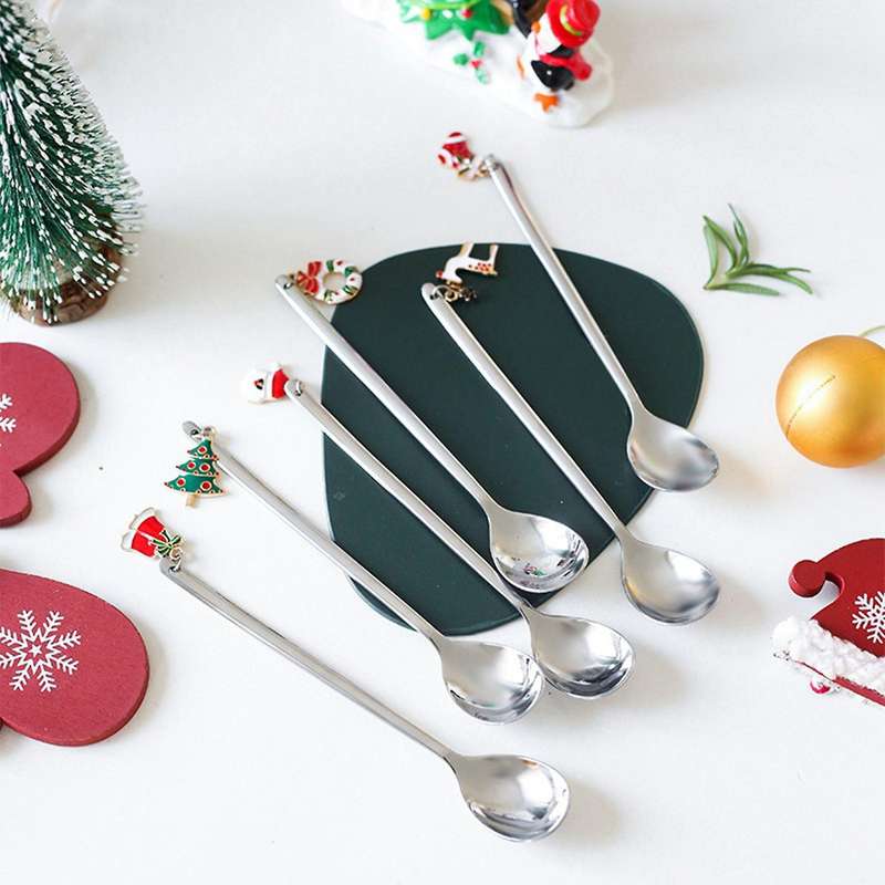 12x Stainless Steel Christmas Spoon Christmas Party Decoration Silver