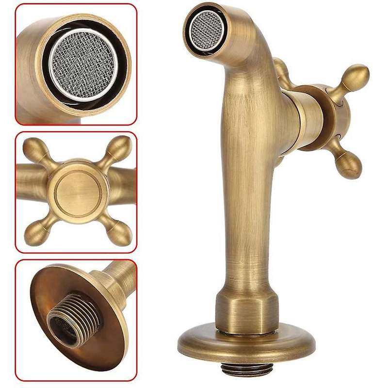 Water Faucet,wall Mounted Vintage Solid Brass Faucet Single Cold 1