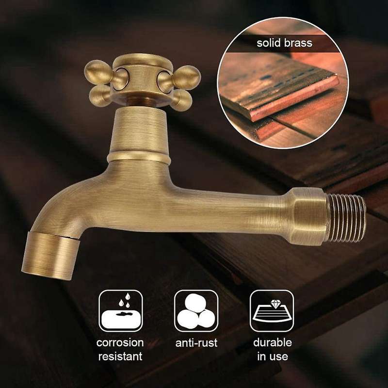 Water Faucet,wall Mounted Vintage Solid Brass Faucet Single Cold 1