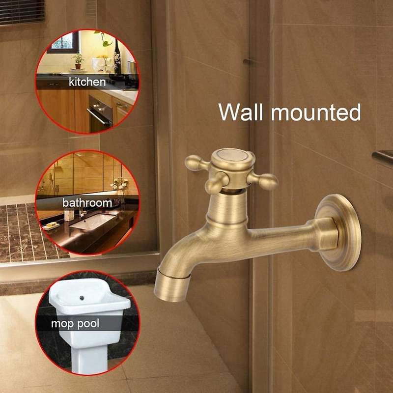 Water Faucet,wall Mounted Vintage Solid Brass Faucet Single Cold 1
