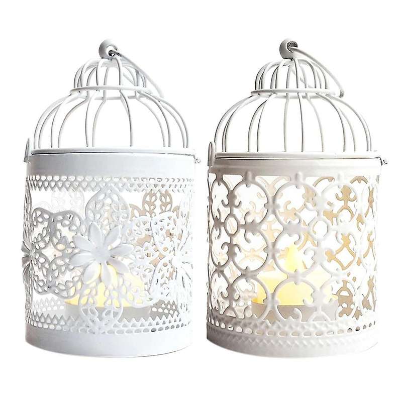 2 Pcs Birdcage Metal Vintage Lanterns Decorative for Table Party