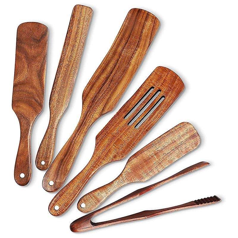 6 Pcs Wooden Spurtle Set, Teak Spurtle Set Heat Resistant Wooden