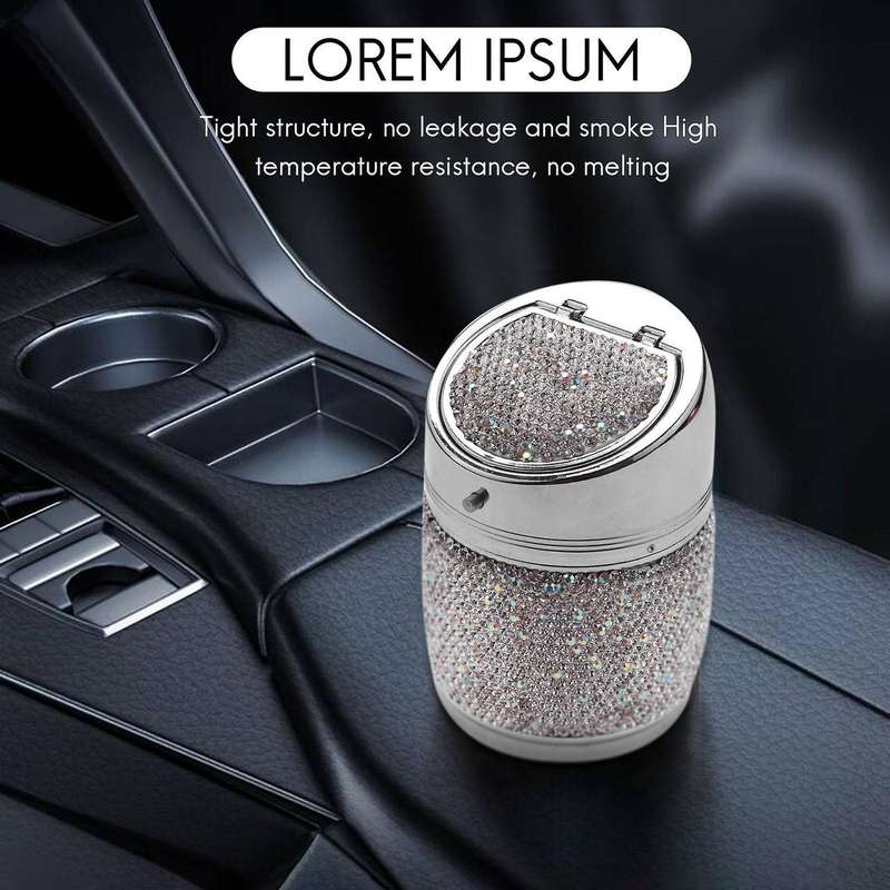 Diamond Shiny Auto Ashtray with Cover for Women Girls Silvery