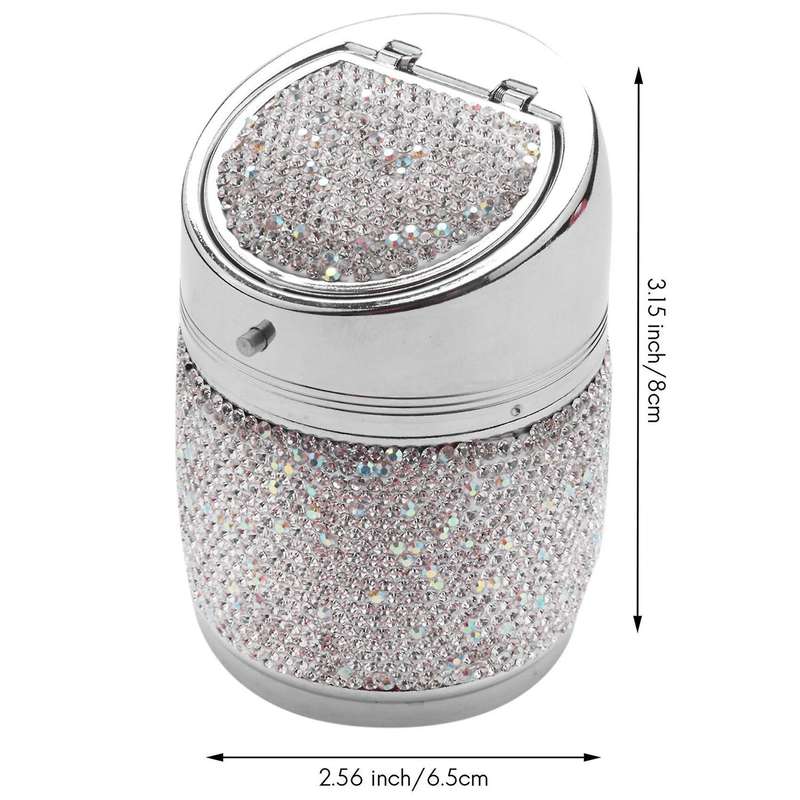 Diamond Shiny Auto Ashtray with Cover for Women Girls Silvery