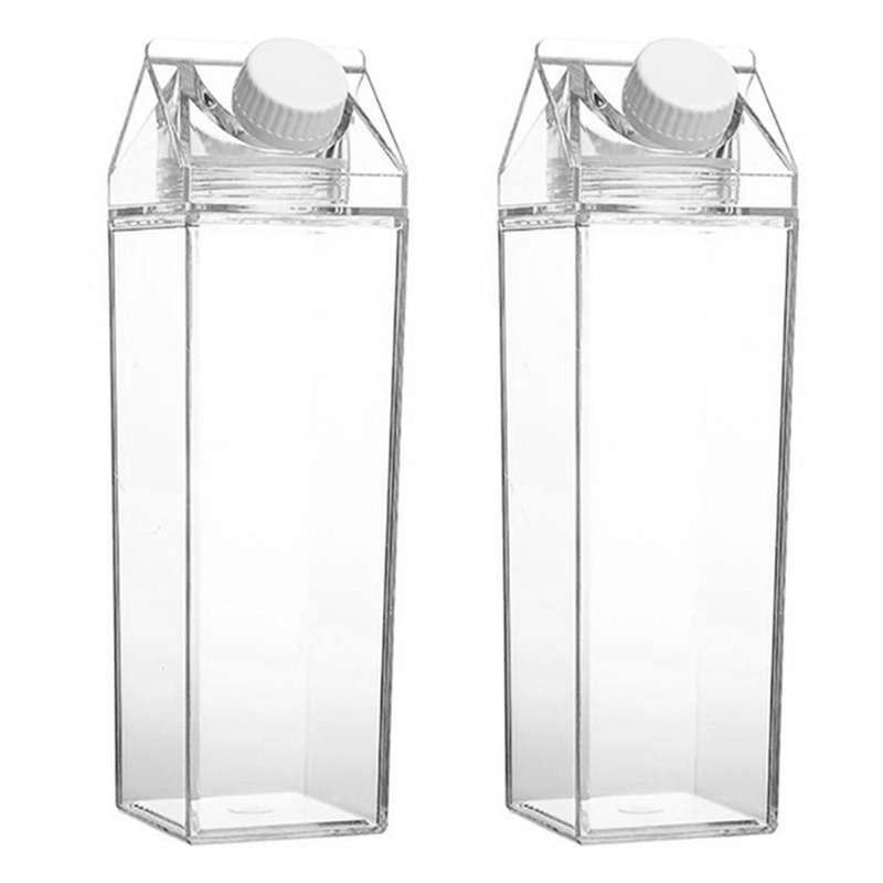 2 Pcs Clear Square Milk Juice Water Bottle Camping Drinking Cup C