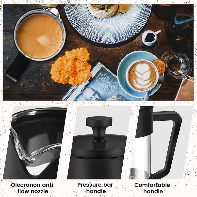 French Coffee & Tea Maker 12oz, Glass Coffee Press Rust-free,black