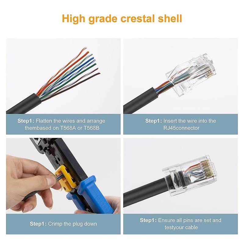 Cat6 Rj45 Connector 100 Pack,cat6 Rj45 Ends 8p8c for Cat5 Cat5e Cat6